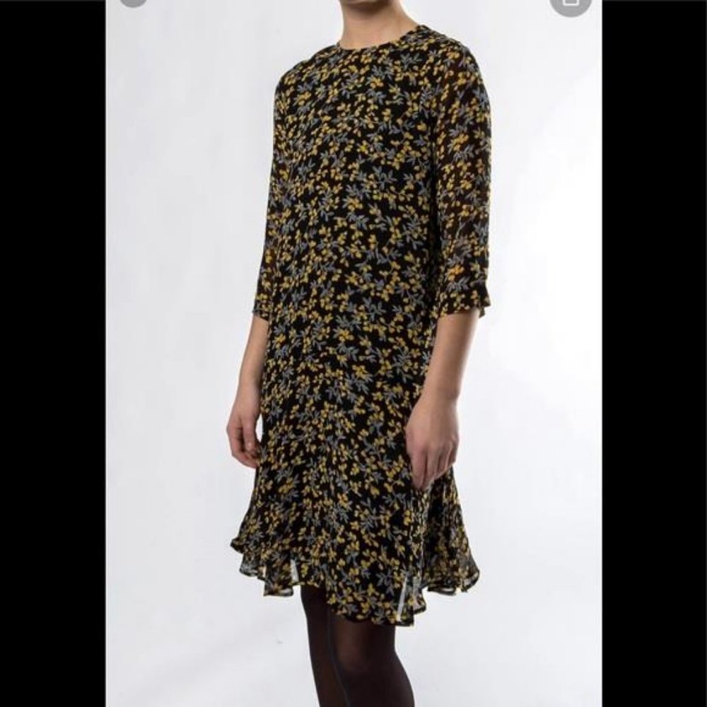 Ganni Marceau Georgette Dress Yellow Flower 34